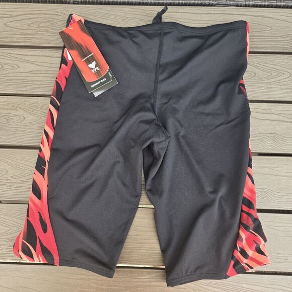 TYR Durafast Elite Inferno Red/black Splice Drawstring Swim Jammer Size 32 New - Picture 2 of 3